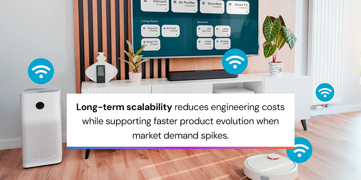 Long-term scalability reduces engineering costs while supporting faster product evolution when market demand spikes. 